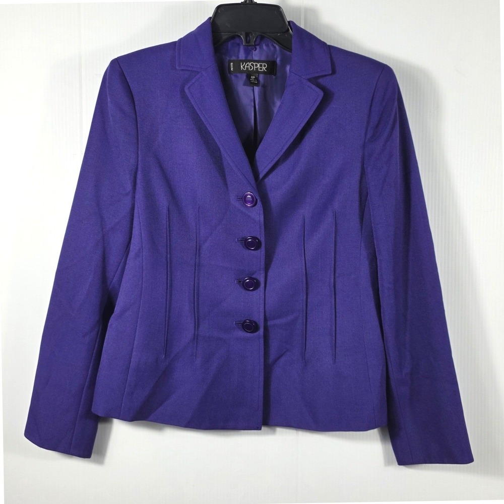 Kasper Petite Womens Purple 4-Button Pintuck Pleated Lined Blazer Jacket 6P - Picture 4 of 12